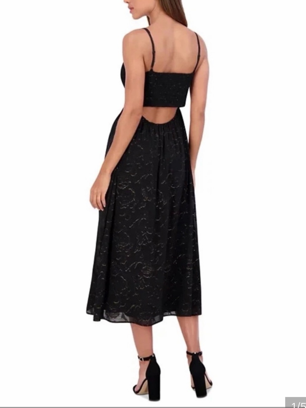 Kensie Black Floral Spaghetti Strap Midi Dress with Back Cut Out Size 2 NWT